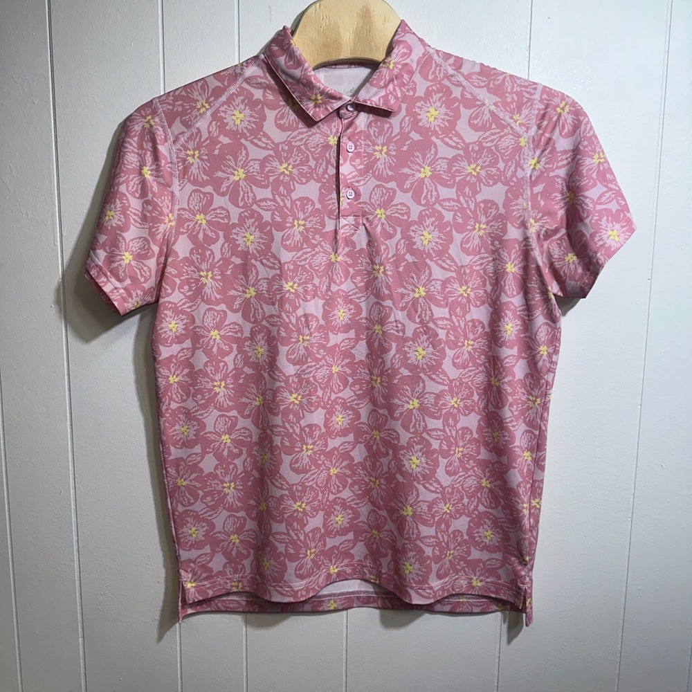 Bonobos Golf Mens Pink Floral Performance Polo Shirt Standard Fit L 23421-PPM83